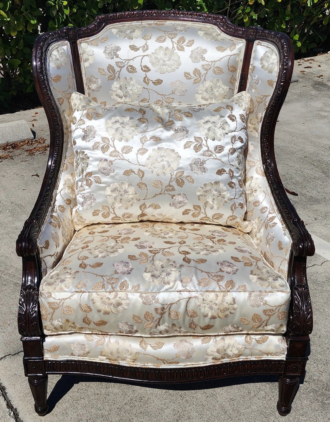 Marge Carson Wingback Chair Embroidered Silk with 7 Pillows