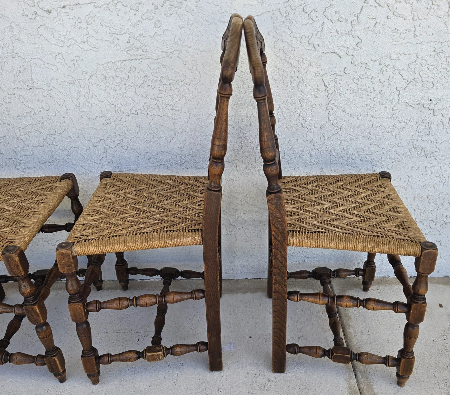 Antique 1800s Provençal Dining Chairs with Rope Seats Set of 4