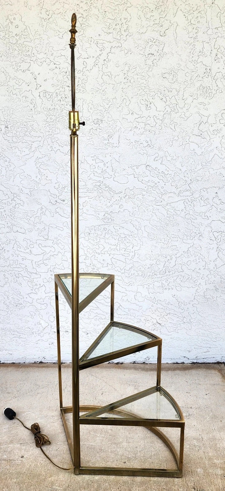 Vintage MCM Floor Lamp Table 3 Tier Step Brass & Glass