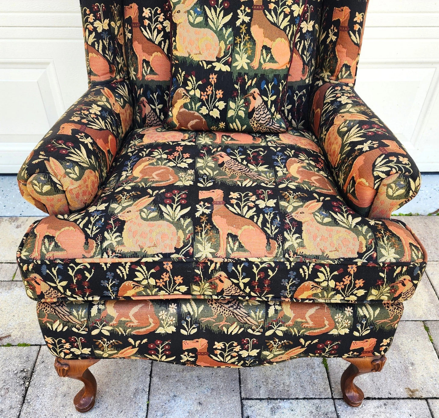 Vintage Chippendale Wingback Armchair French Country Farmhouse Animals