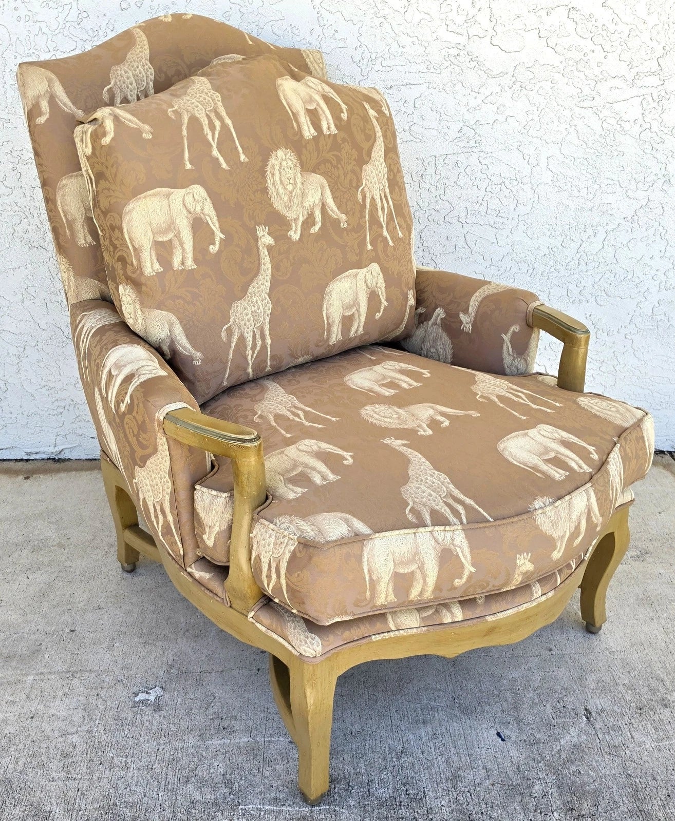 Safari Animals French Louis XV Bergère Armchair Lions Elephants Giraffes