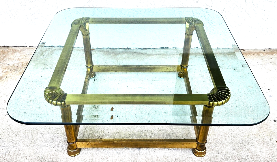 Mastercraft Style Coffee Table Brass Glass 1970s