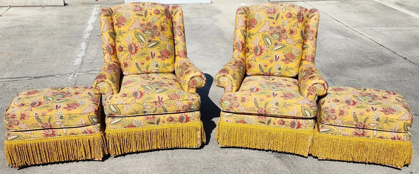 Taylor King Wingback Lounge Chairs & Ottomans Pair