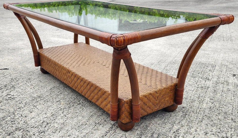 Vintage French Bamboo Wicker Coffee Table