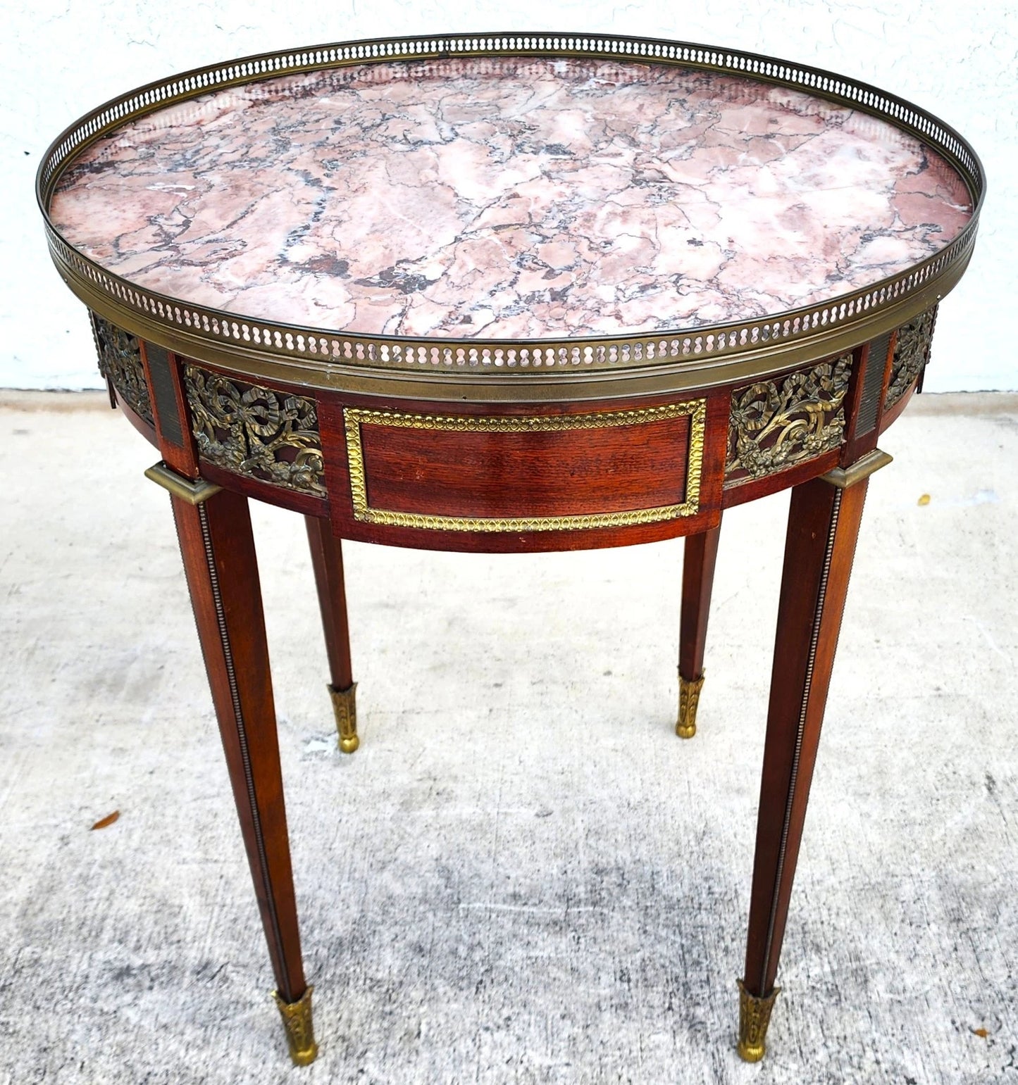 French Louis XVI Bouillotte Table With Rouge Marble Top
