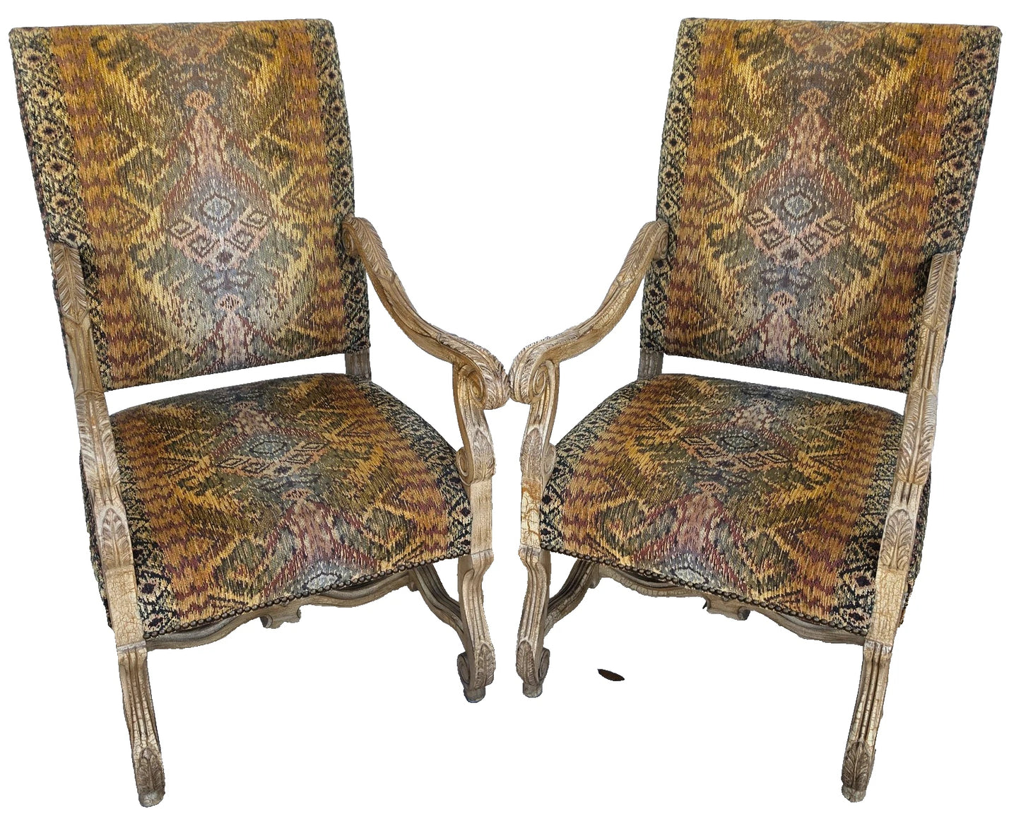 CENTURY FURNITURE French Louis XIII Os de Mouton Armchairs a Pair