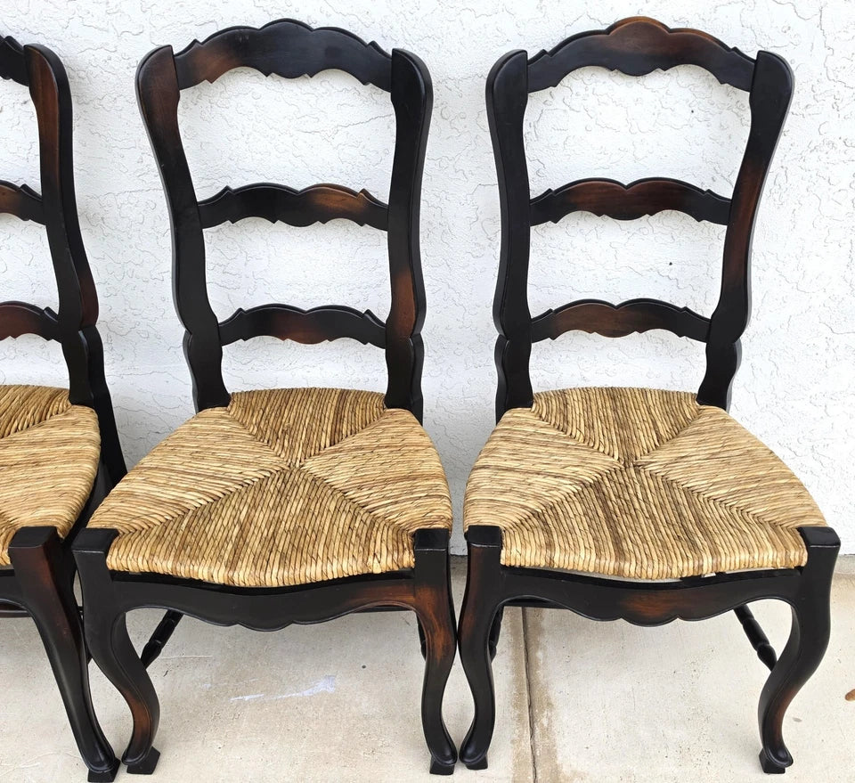 French Country Ladderback Rush Seat Dining Chairs Set of 4