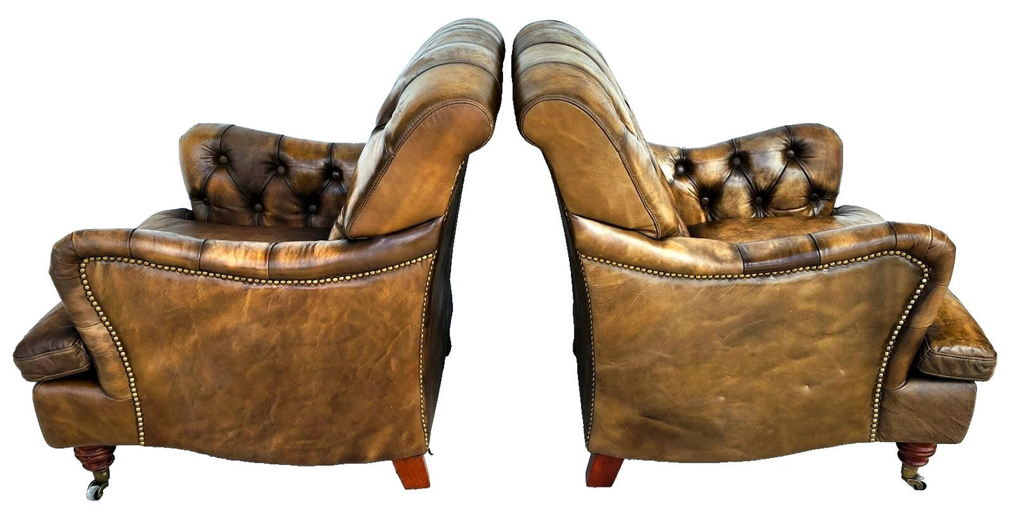 Top Grain Leather Club Chairs Pair