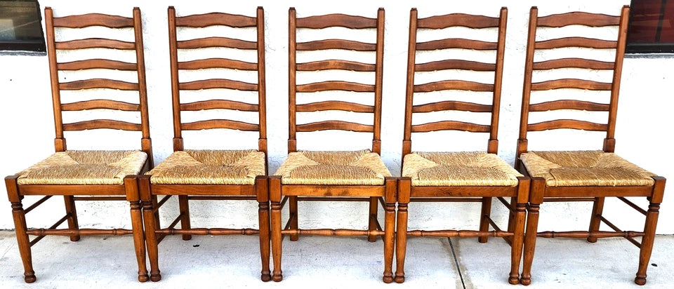 Vintage Ladder Back Rush Seat Dining Chairs Set of 8