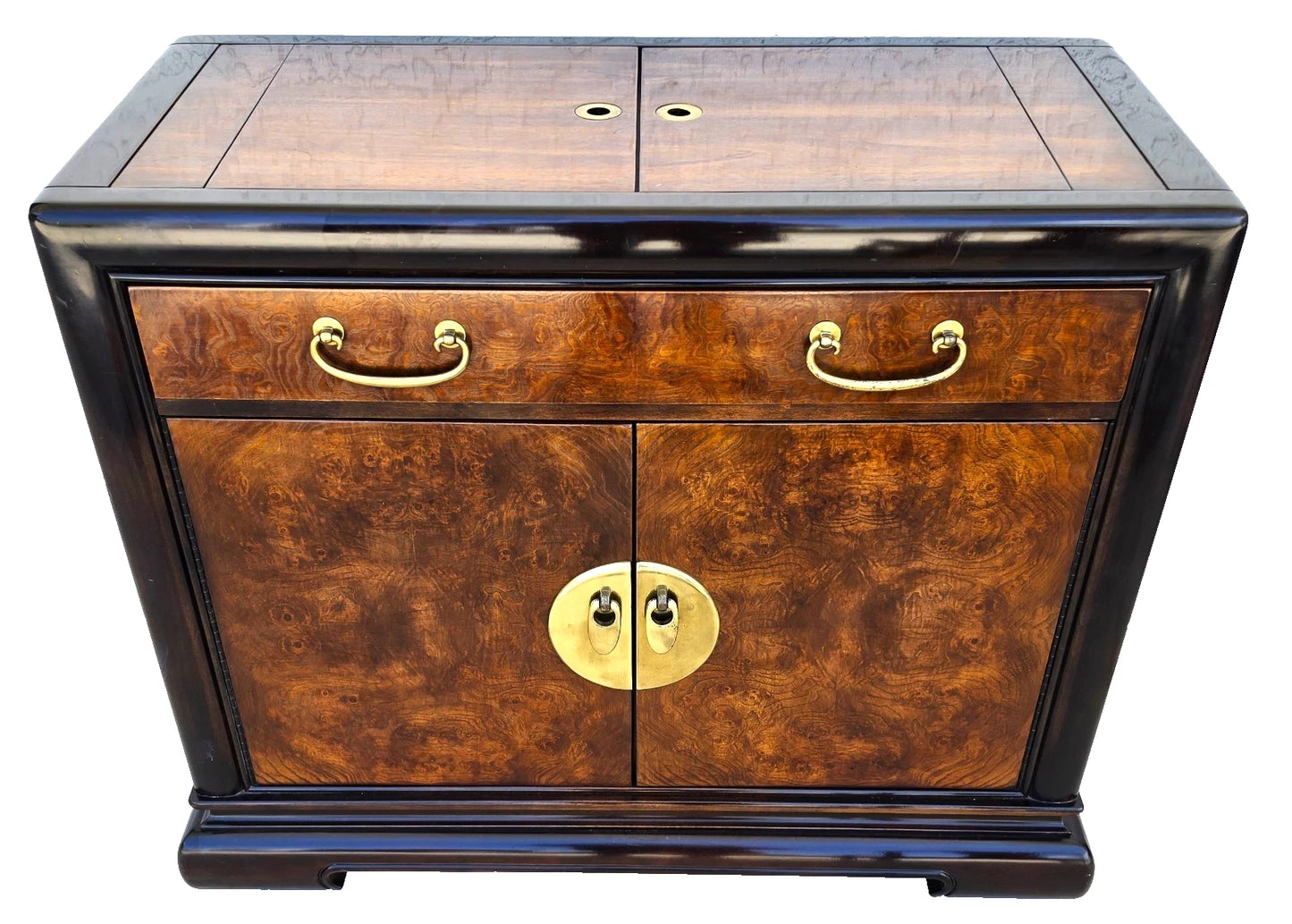 Vintage Bernhardt Chinese Style Rolling Dry Bar Cabinet or Buffet Server