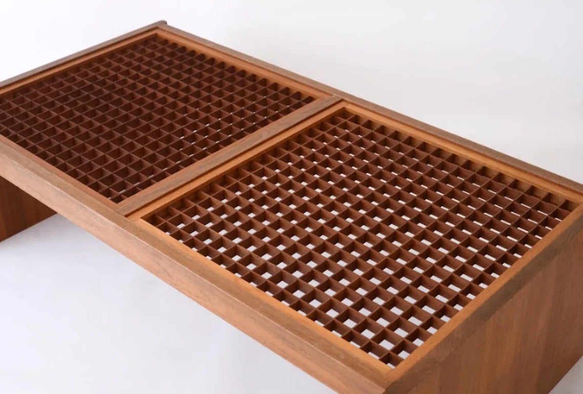 Vintage Komfort Danish Lattice Pattern Teak and Glass Console Table