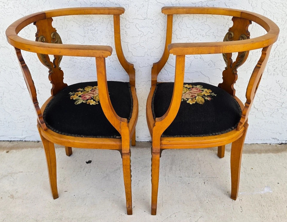 Antique Circa 1900 Victorian Corner Tub Barrel Chairs Set of 2