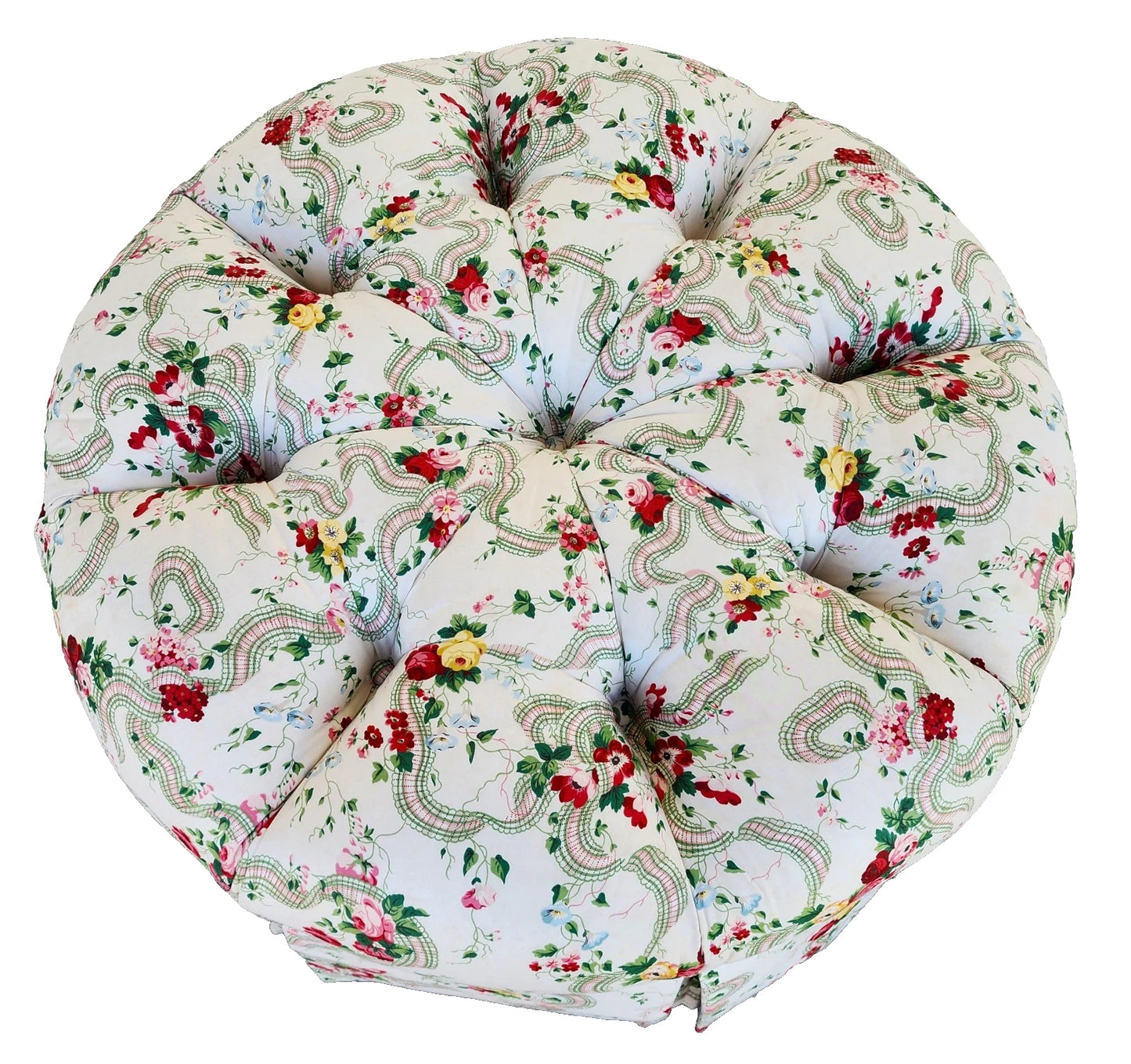Floral Roses Ottoman Tufted Round