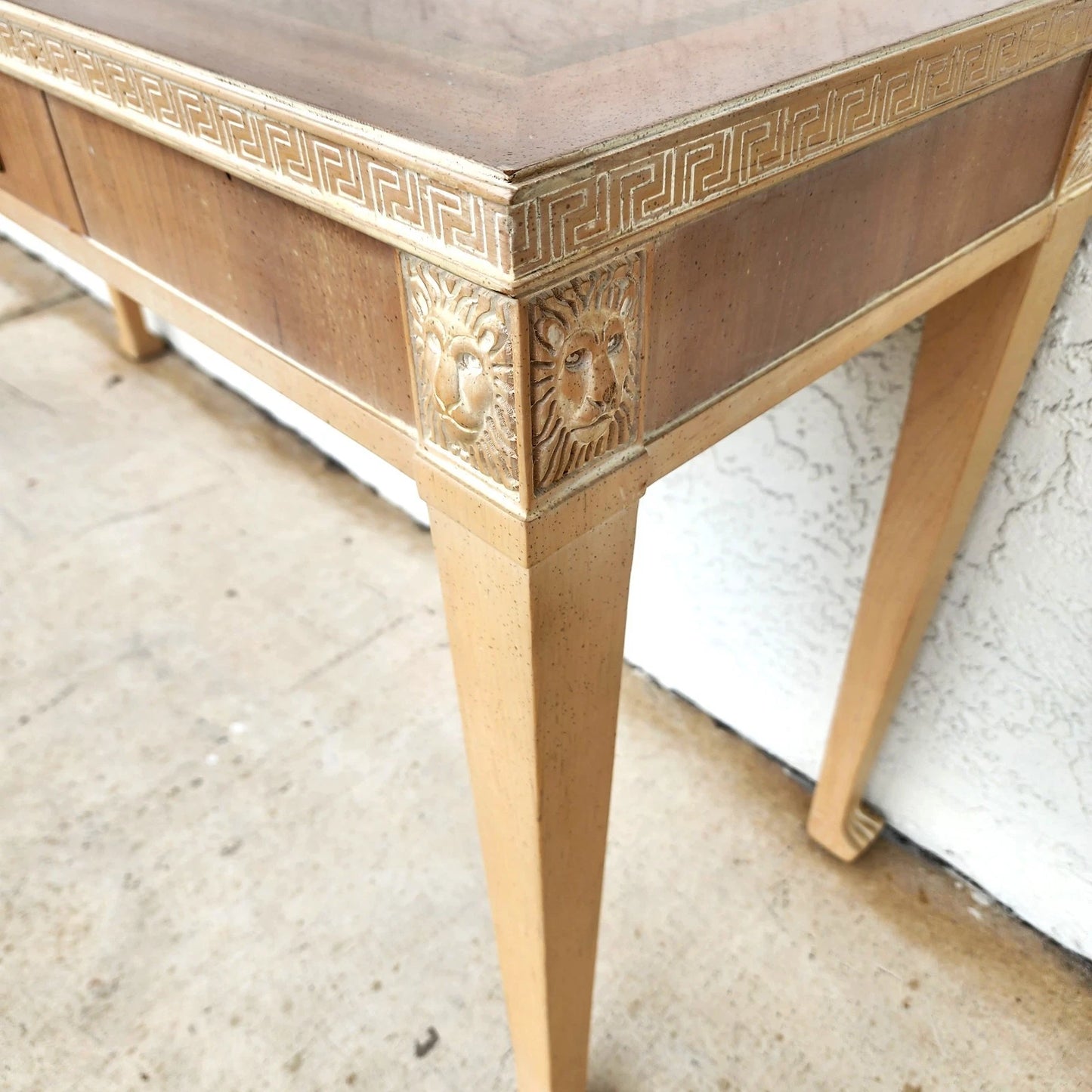 Italian Neoclassical Console Table Lion Heads Greek Key Vintage