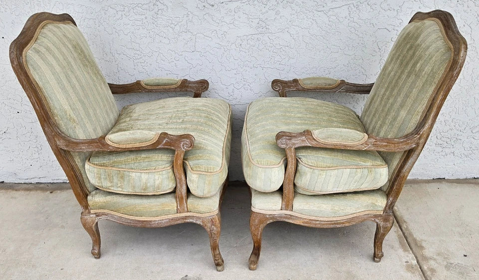 Plush Velvet French Country Fauteuil Armchairs Pair