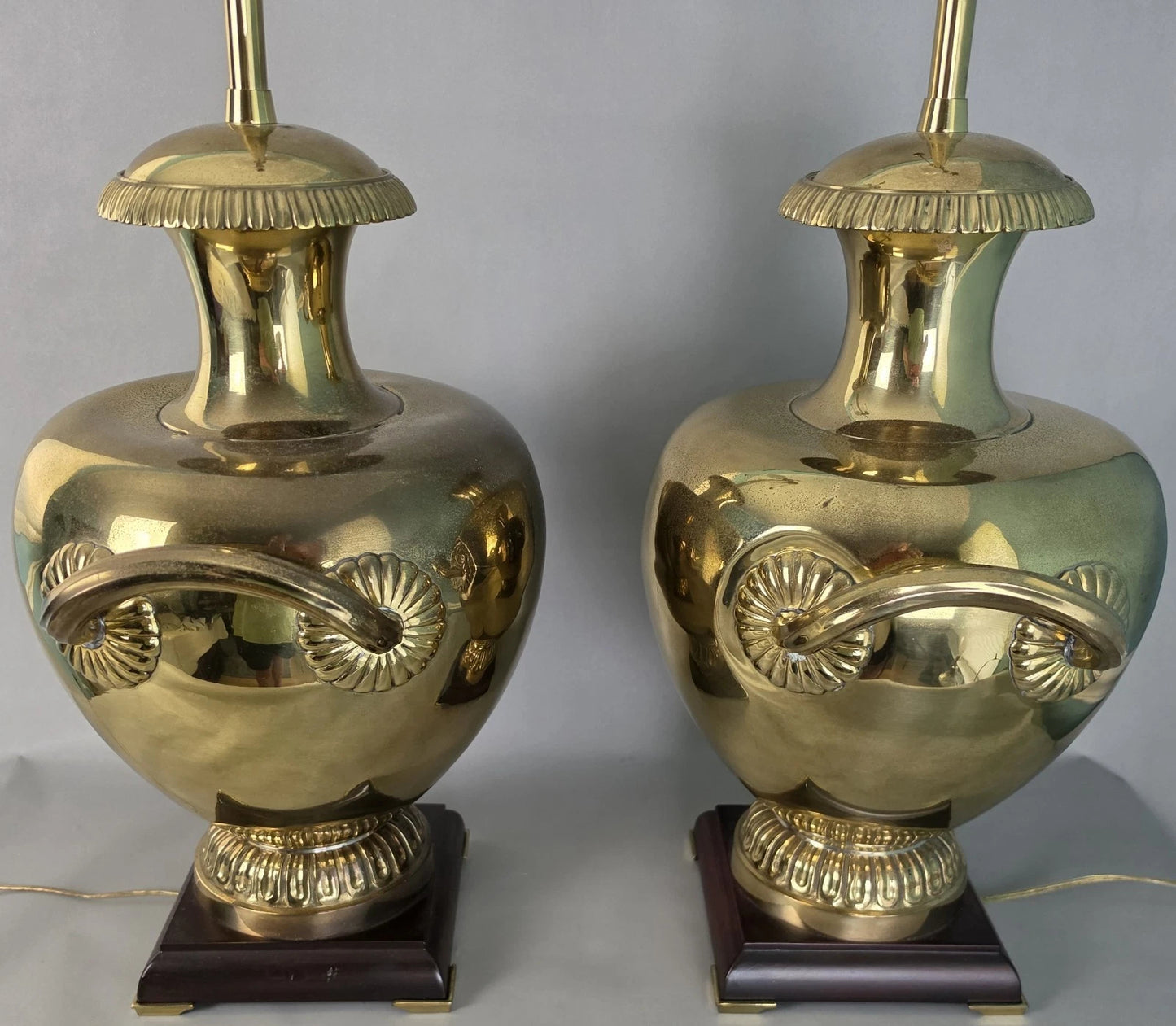 Vintage Marbro Polished Brass "Hydria" Table Lamps Dual Light A Pair
