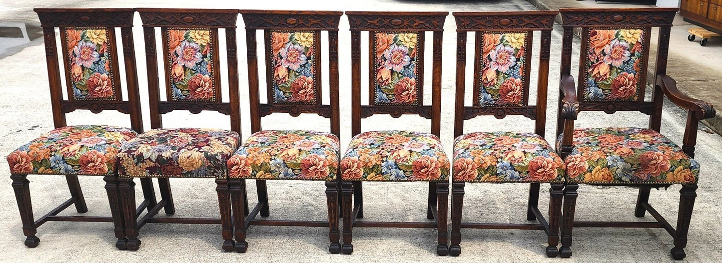 Antique English Oak Dining Chairs 1800s Set of 6