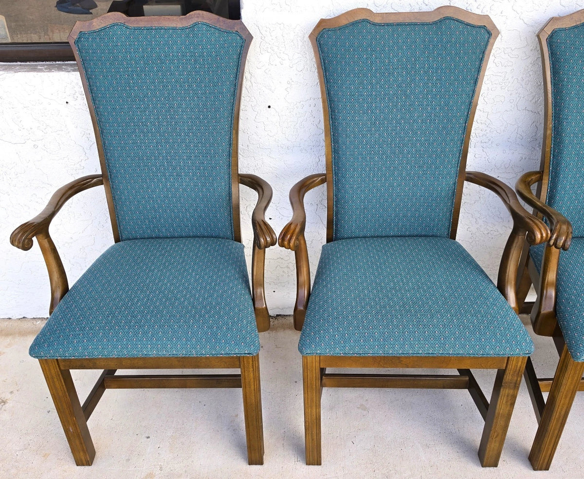 Vintage AMERICAN OF MARTINSVILLE Chippendale Dining Armchairs Teal Set of 8
