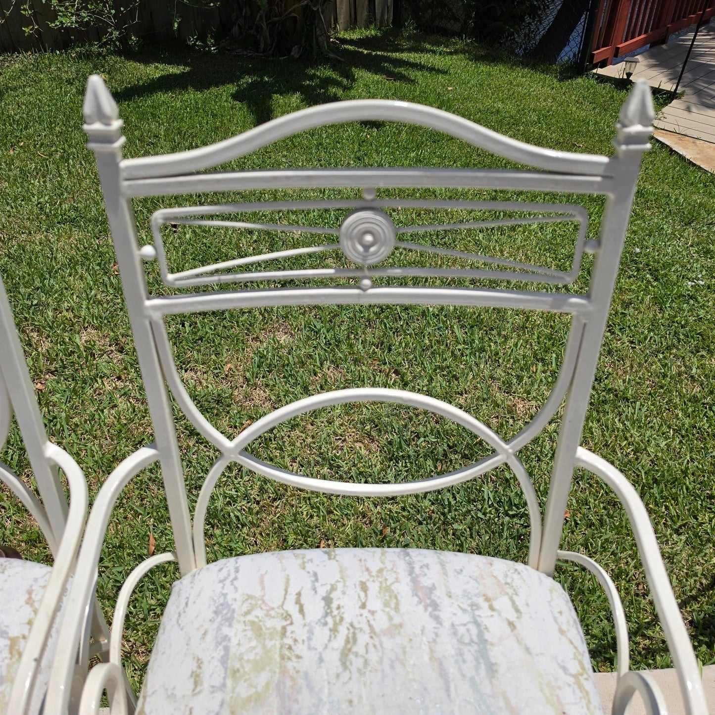 Set of 4 Vintage Coastal Palm Beach Regency Painted Metal Barstools.