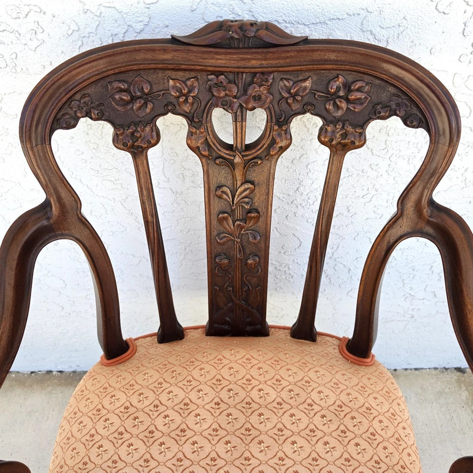 19th Century Antique Art Nouveau Edwardian Carved Walnut Armchair