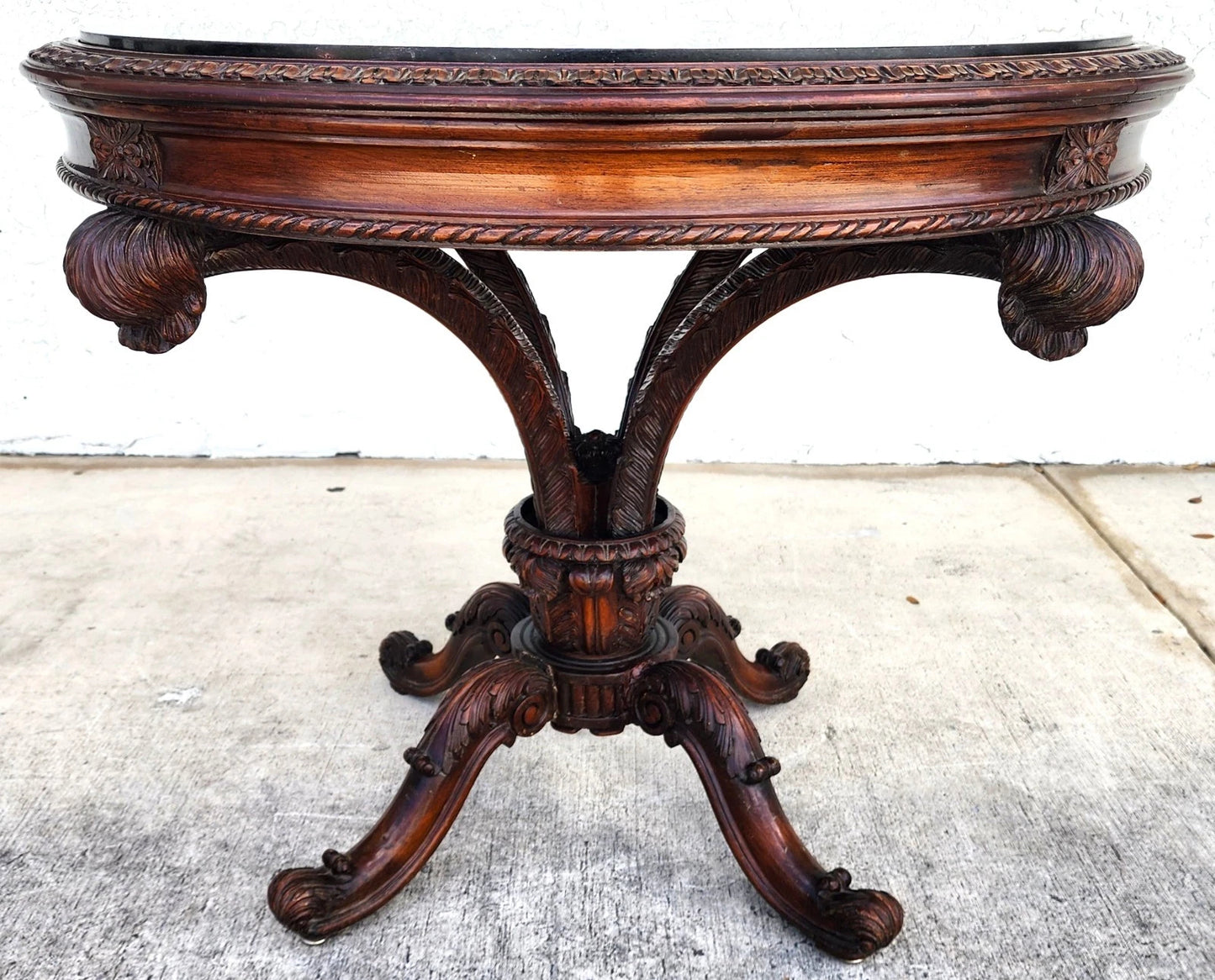 19th Century Empire Revival Center Table Carved Mahogany With Granite Top
