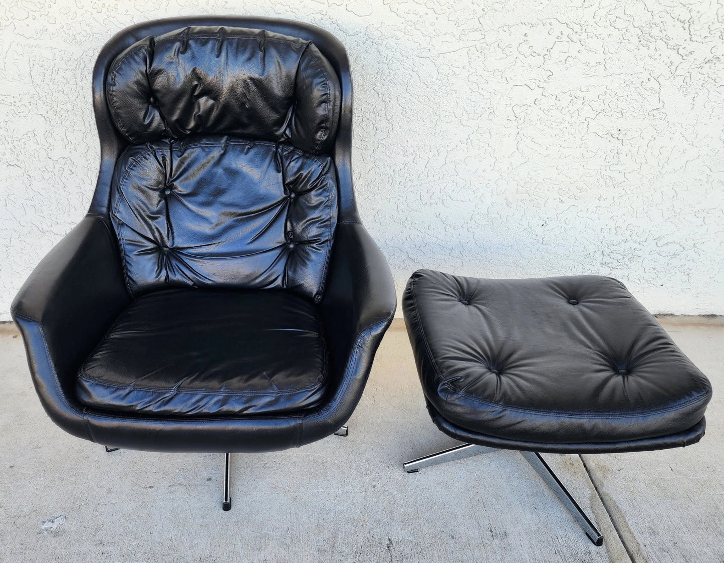 MCM Selig Swedish Modernist Leather Chair & Ottoman 1970s