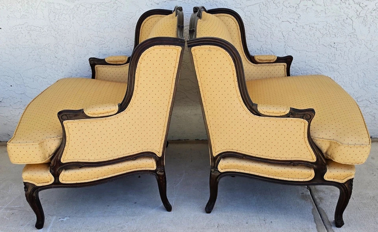 Pierre Deux Style French Country Provincial Bergere Lounge Chairs & Ottoman Pair