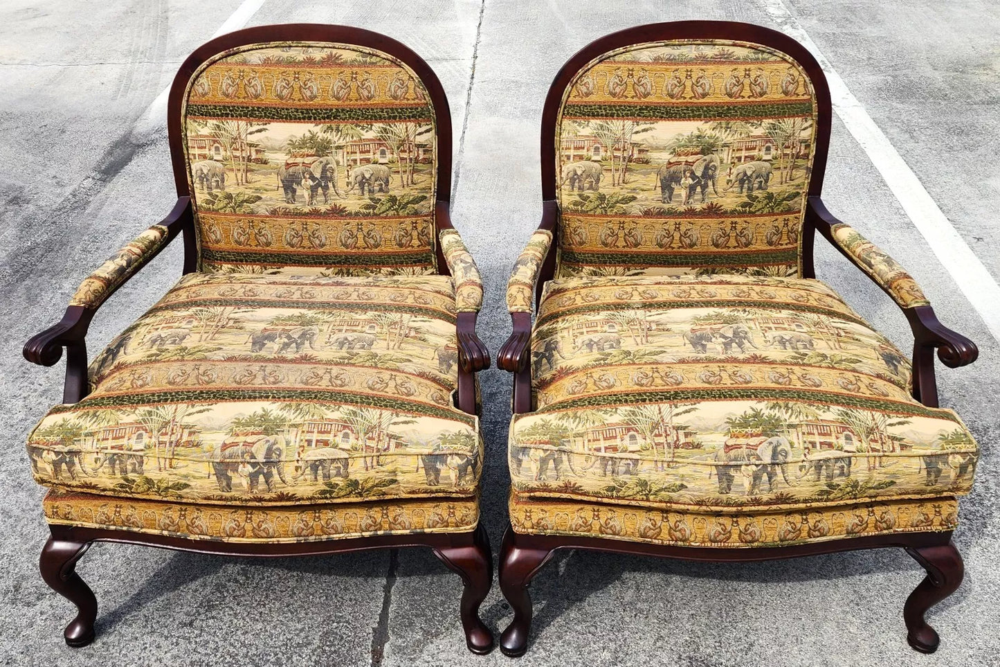 Lexington Armchairs Asian African Style Elephants Monkeys