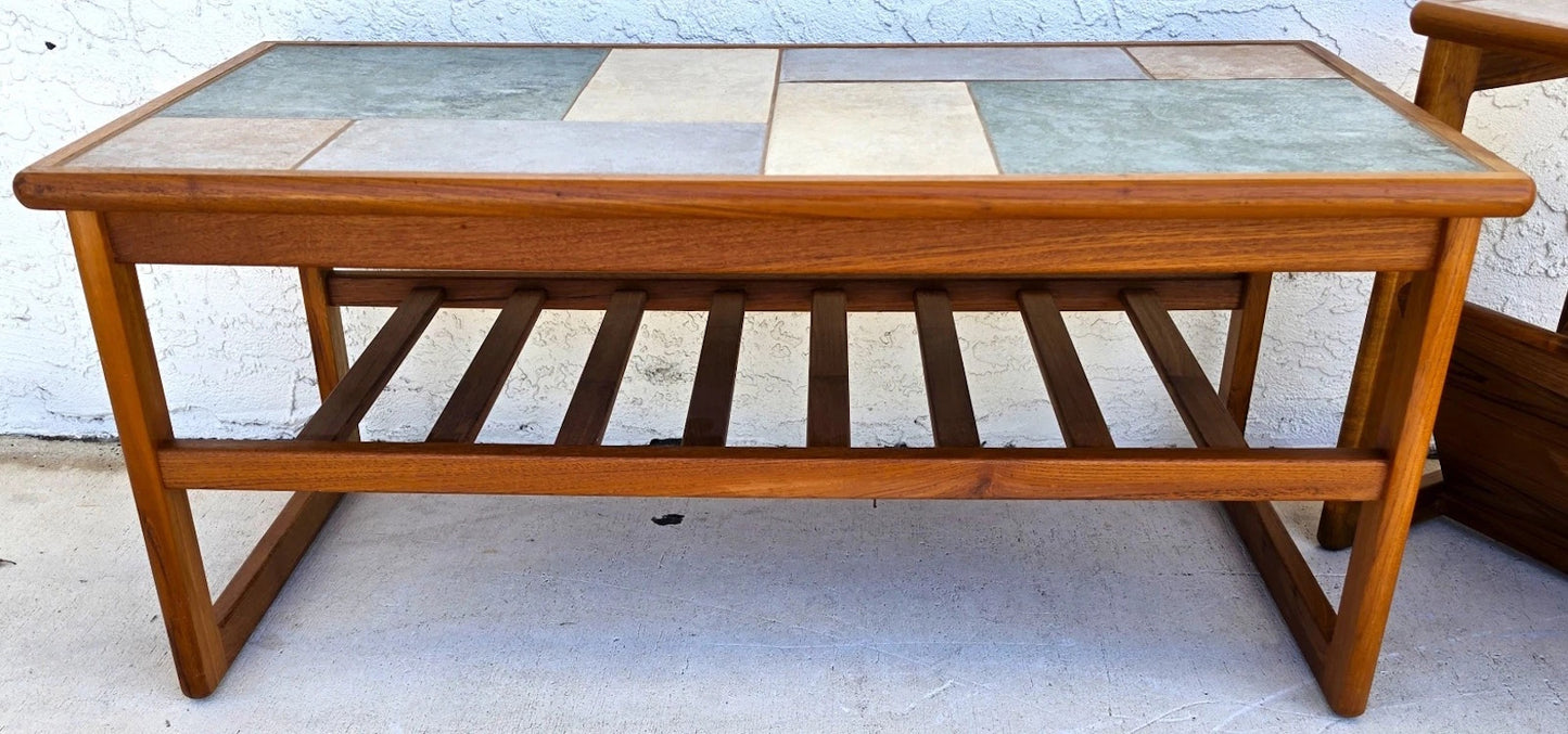 Vintage Mobelfabrikken Toften Danish MCM Solid Teak & Tile Coffee & Side Table