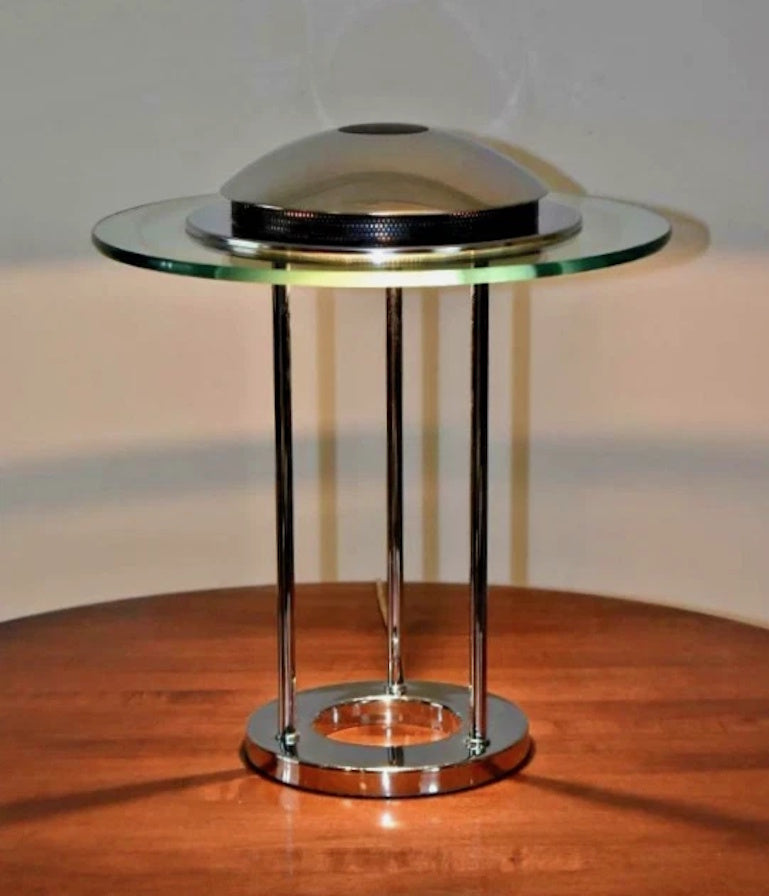Authentic Robert Sonneman For George Kovacs 1987 Chrome Saturn Saucer Table Lamp