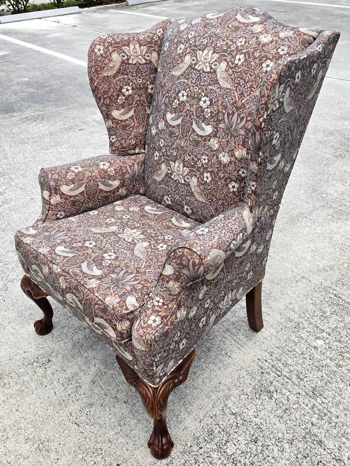 Vintage Hickory Chair Co Wingback William Morris Strawberry Thief Fabric