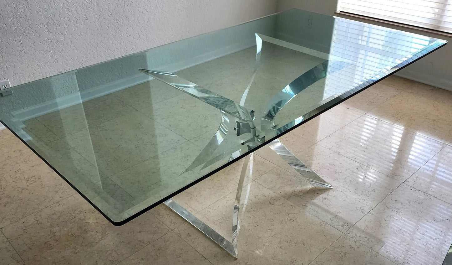 Lion in Frost Lucite & Glass Dining Table Signed 1970s