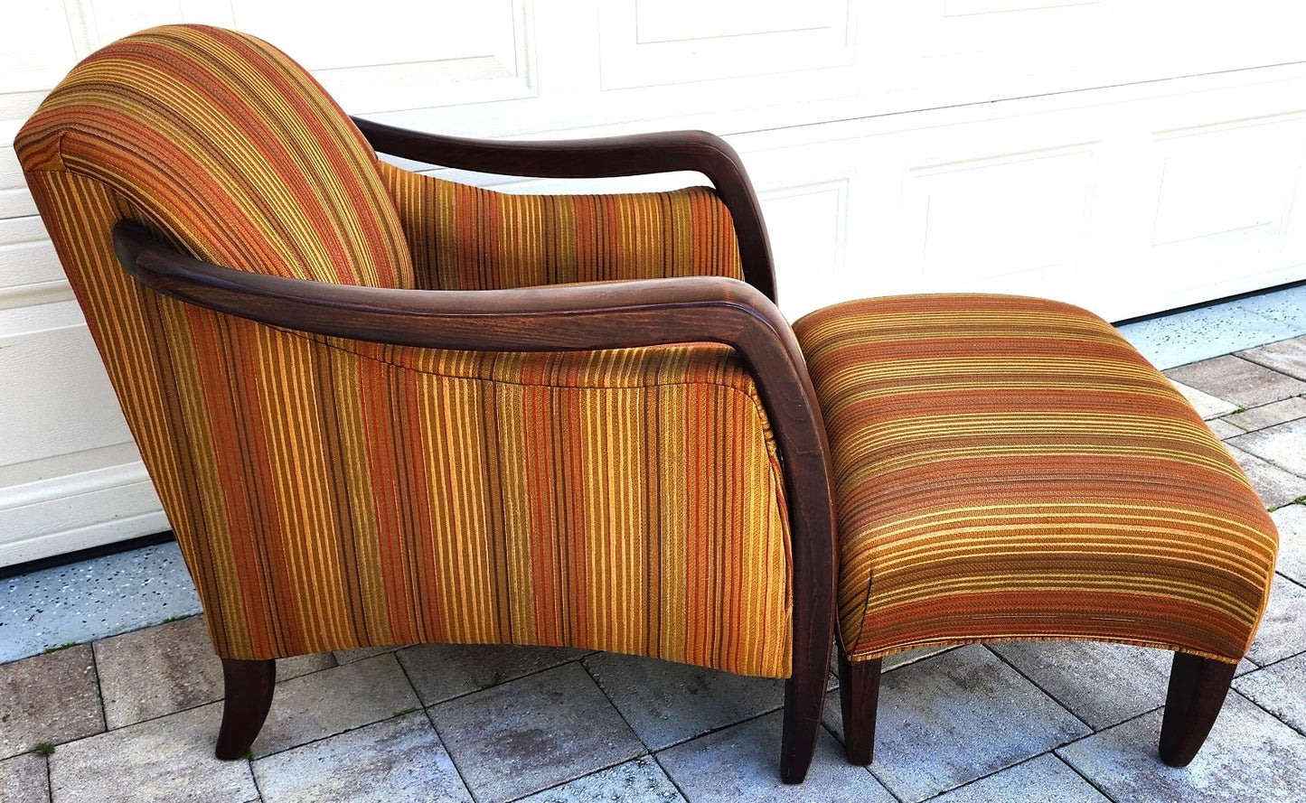 Vintage MCM Club Lounge Armchair & Ottoman Art Deco A Pair