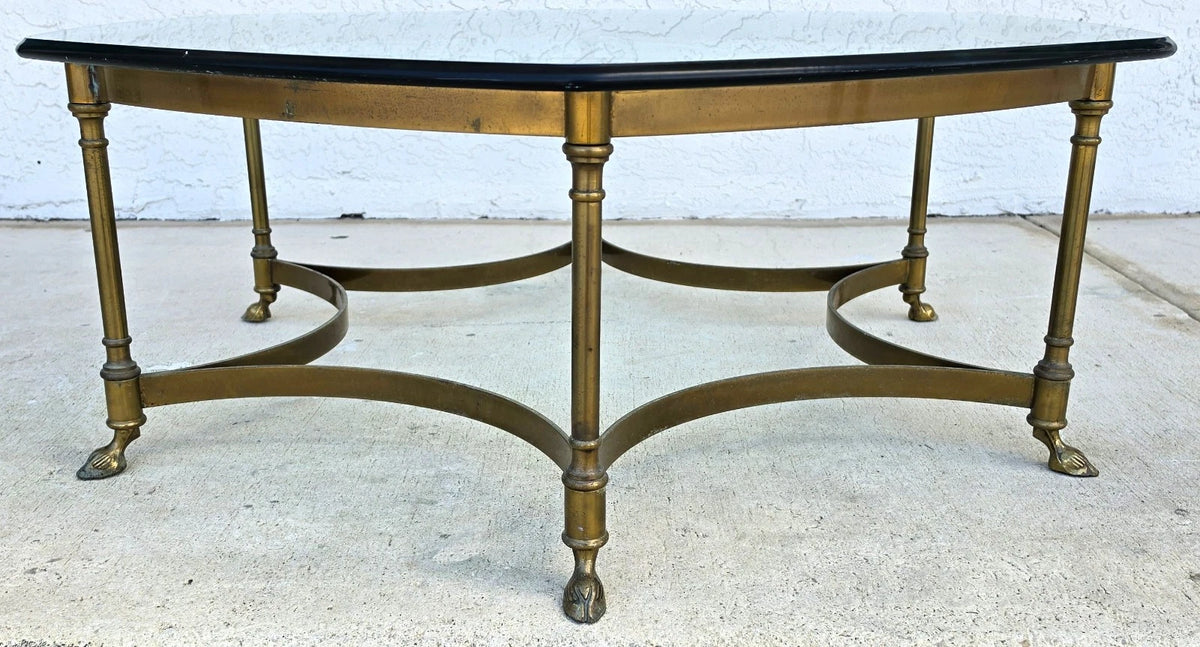 Vintage LaBarge Hexagonal Brass Hoof Footed Glass Top Coffee Table