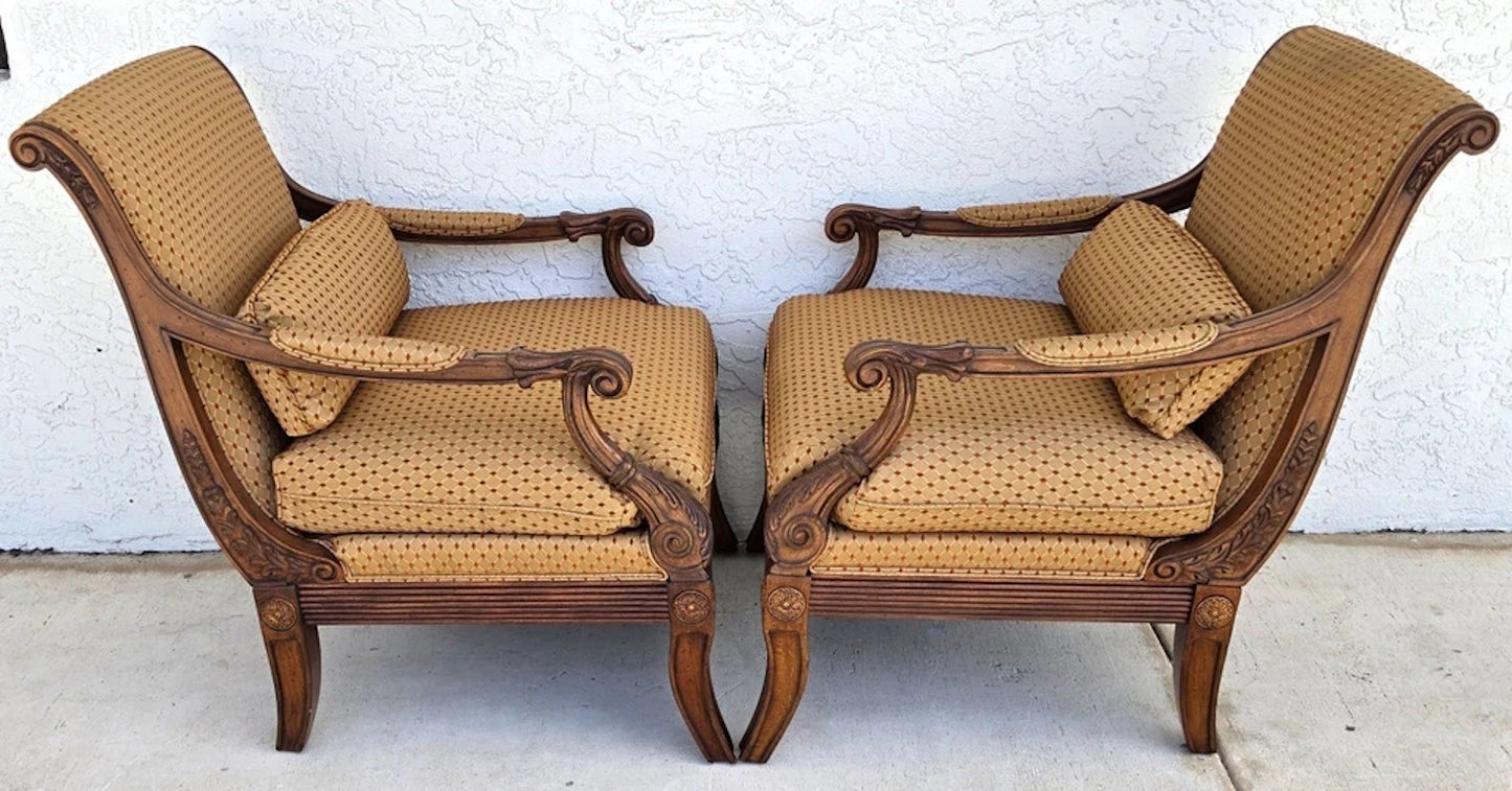 Ethan Allen Regency Style Bergere Lounge Armchairs Pair