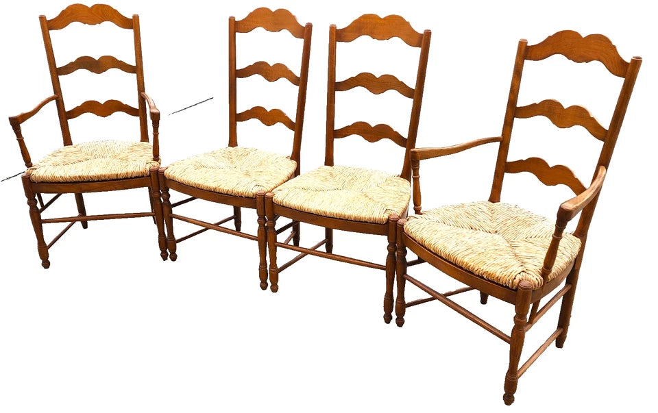Vintage Ladder Back Rush Seat Dining Chairs Set of 4