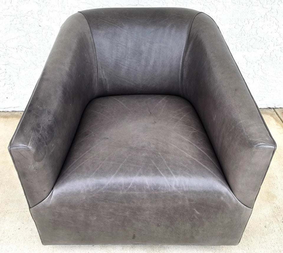 Restoration Hardware 1950s Italian Shelter Arm Leather Swivel Club Chair RH