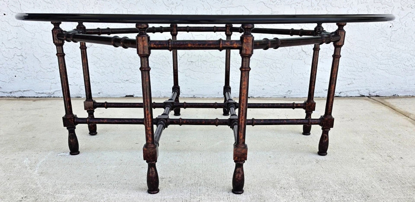 Vintage Baker Style Tortoise Shell Faux Bamboo & Glass Coffee Table