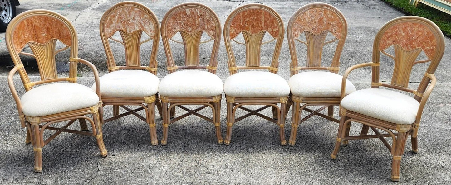 Vintage Bamboo & Tessellated Dining Chairs Set of 6