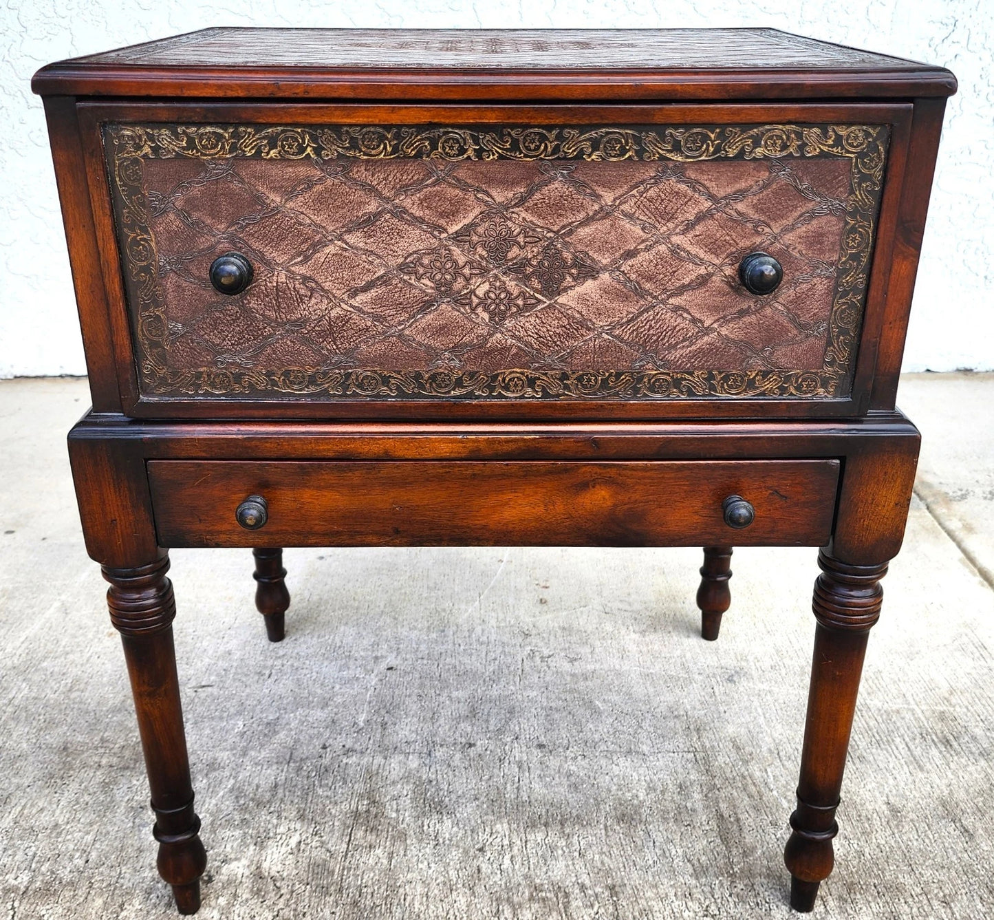 Theodore Alexander Leather Wrapped Side Accent Table