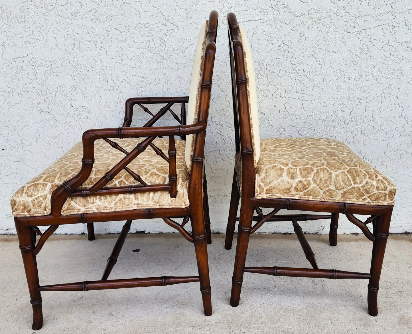 Vintage Chinese Chippendale Dining Chairs Bamboo Set of 8