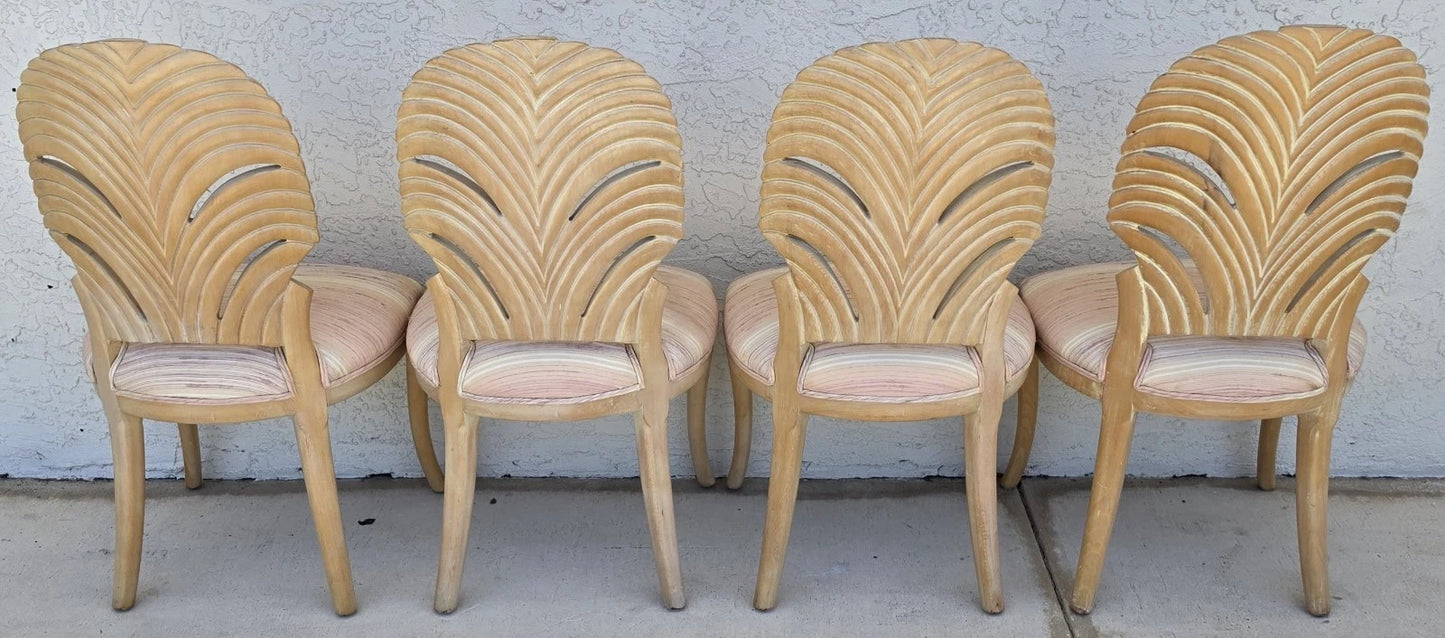 Vintage Venetian Grotto Style Carved Wood Palm Leaf Dining Chairs Set of 4
