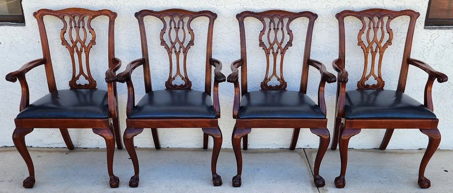 Councill Chippendale Mahogany & Leather Dining Chairs Set of 4