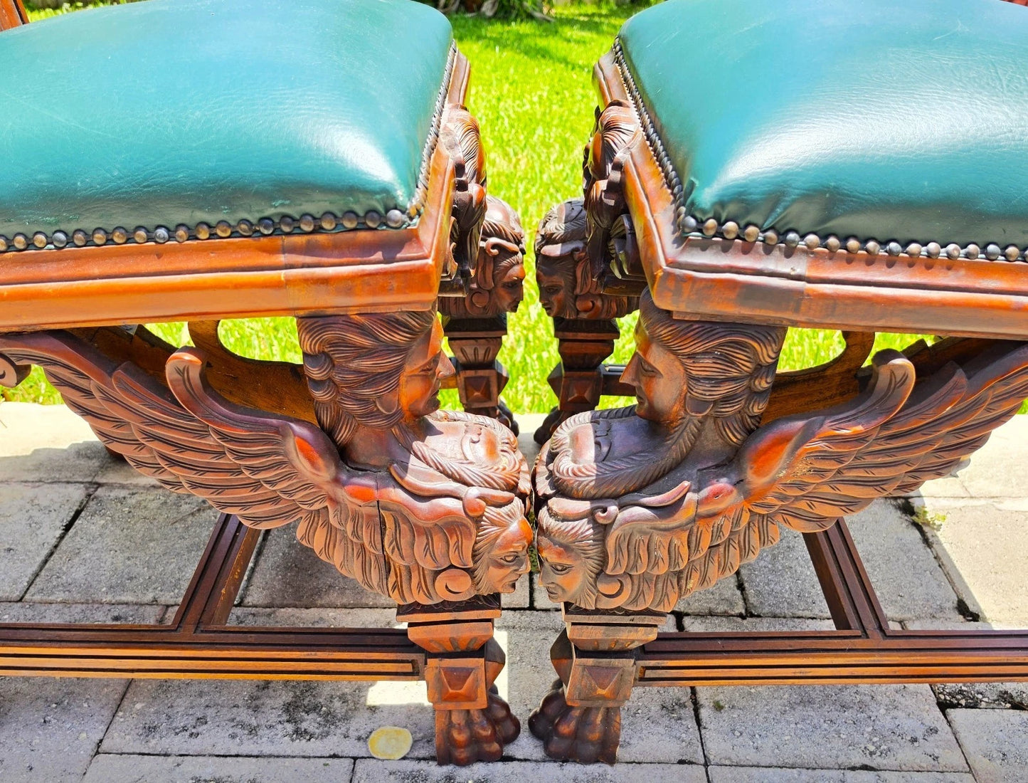 Antique Italian Renaissance Revival Hand Carved Dining Chairs Set of 4