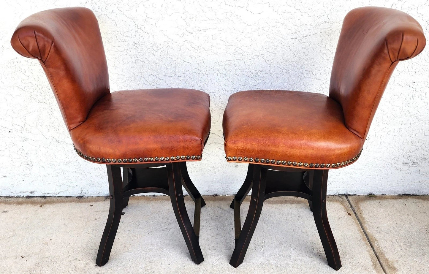 Top Grain Leather Swivel Counter Stools Pair
