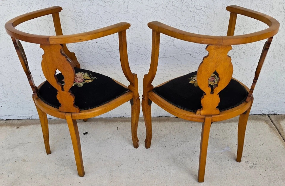 Antique Circa 1900 Victorian Corner Tub Barrel Chairs Set of 2