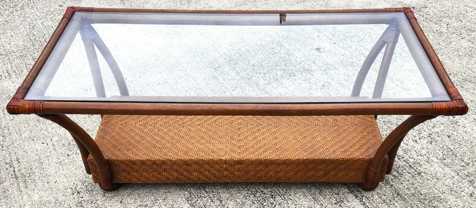 Vintage French Bamboo Wicker Coffee Table