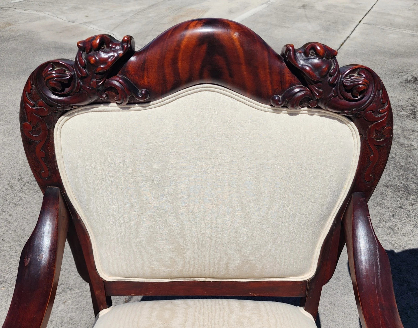 Antique Asian Rosewood Carved Foo Dogs Armchairs Set of 2