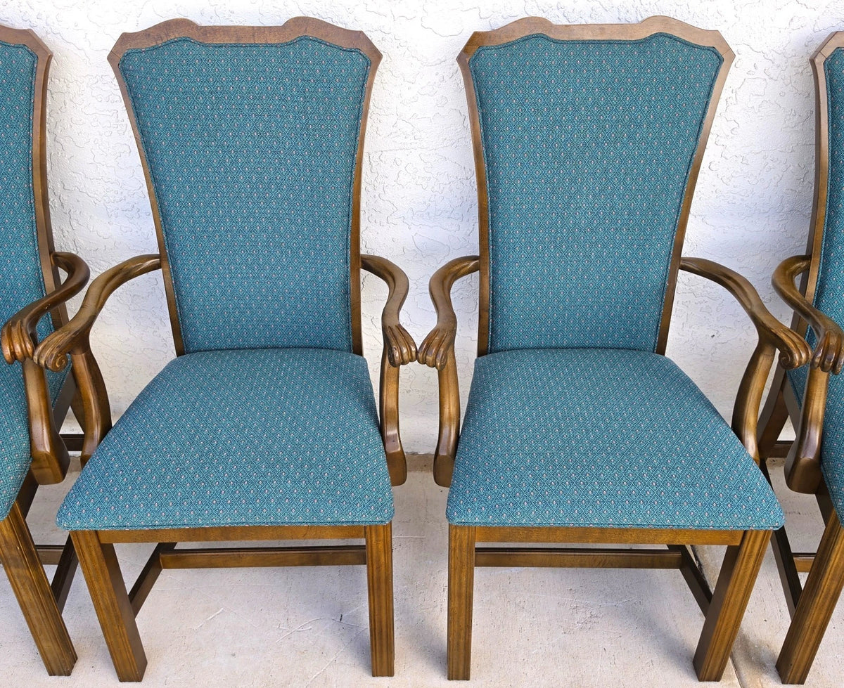 Vintage AMERICAN OF MARTINSVILLE Chippendale Dining Armchairs Teal Set of 8