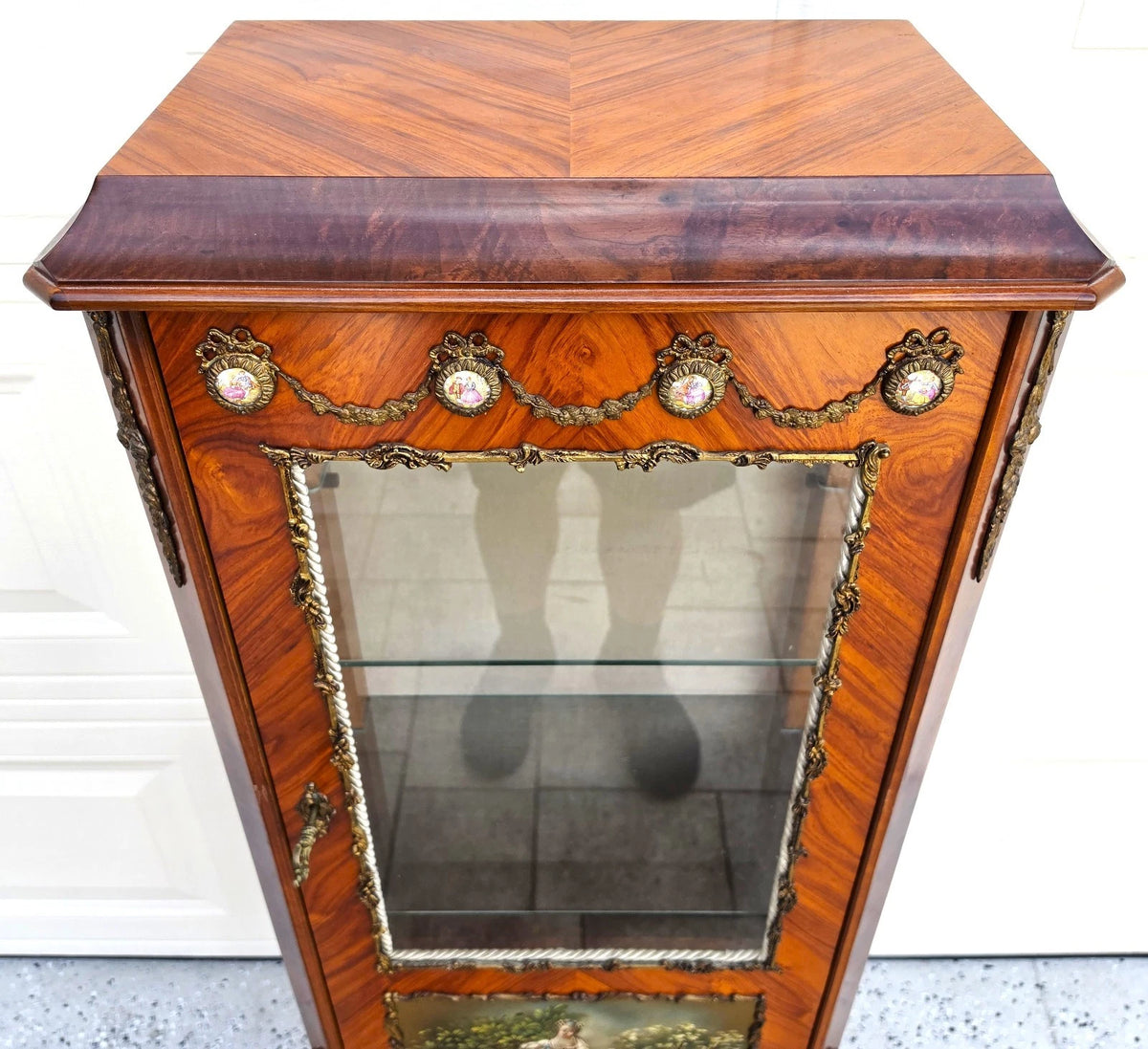 French Louis XVI Vernis Martin Style Vitrine Display Cabinet Gilt Bronze Mounts